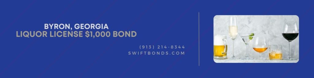 Byron, GA - Liquor License $1,000 Bond - Selection of alcoholic drinks - beer, wine, martini, champagne, cognac, whiskek.