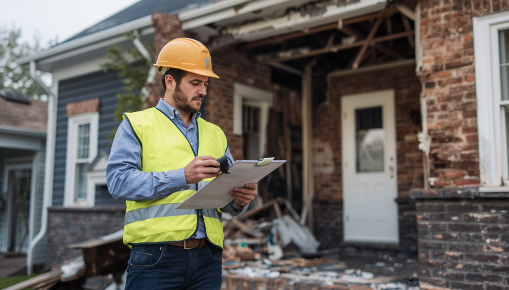 Licensed California public insurance adjuster inspecting residential property damage for $20,000 public adjuster bond compliance