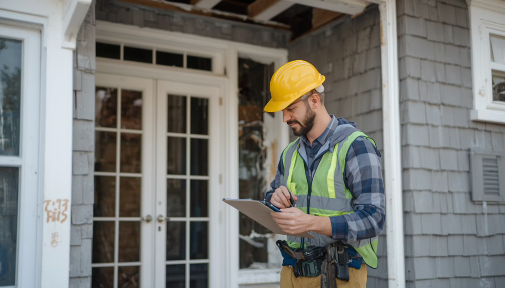 Professional California insurance claims adjuster evaluating home damage under public insurance adjuster bond requirements