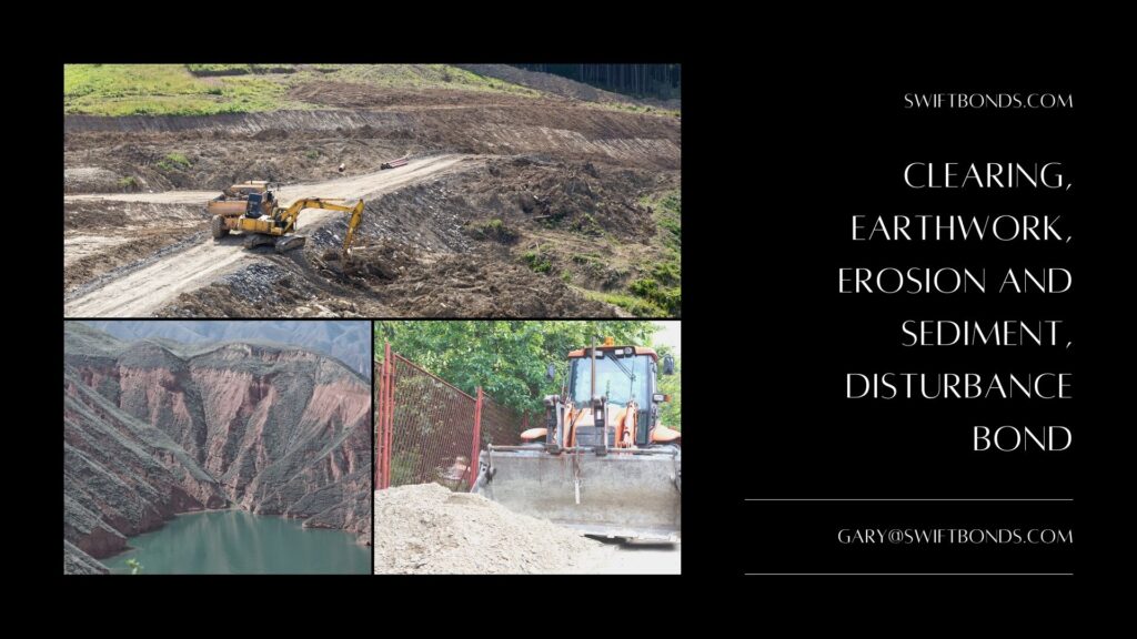 Clearing, Earthwork, Erosion and Sediment, Disturbance Bond - Excavator performs earth works. Mountain soil erosion, Big orange bulldozer on the side of the street in front of a pile of dirt.