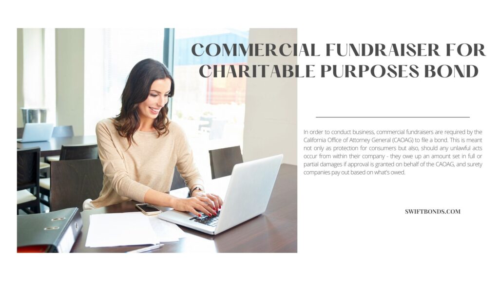 Commercial Fundraiser for Charitable Purposes Bond - Commercial fundraising consultant in a table working with her laptop.