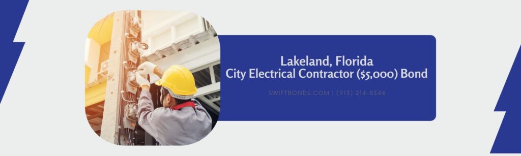 Lakeland, FL - City Electrical Contractor ($5,000) Bond - Electrician in a gray uniform wears gloves and a helment installing a power meter on an electricity pole.