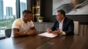 Florida Athlete Agents $15,000 Bond professional sports agent explaining endorsement and representation agreements to an athlete.