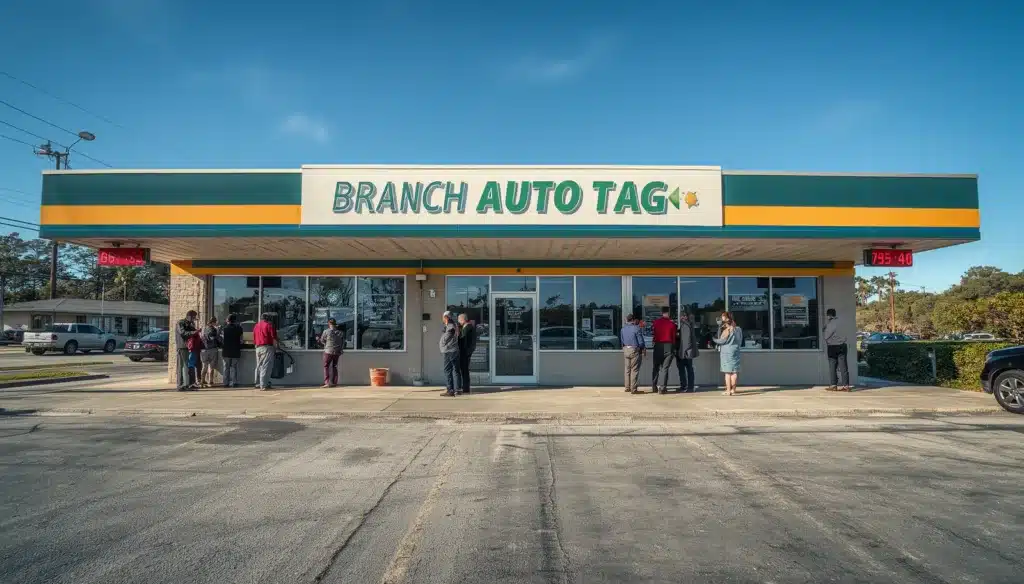 Florida Branch Auto Tag Bond office processing vehicle registrations, license plates, and title services in compliance with DHSMV requirements.