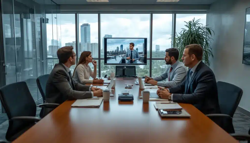 Corporate team discussing Florida Business Opportunity Bond compliance, licensing requirements, and consumer protection regulations in a boardroom.