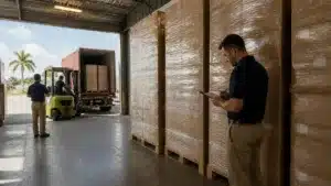 Commercial tobacco export facility managing packaged cigarette shipments in compliance with Florida regulations.