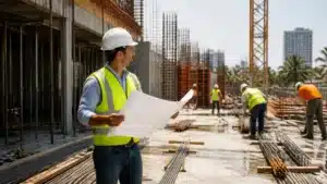 Florida contractor supervising a commercial construction site under contractor license bond requirements.