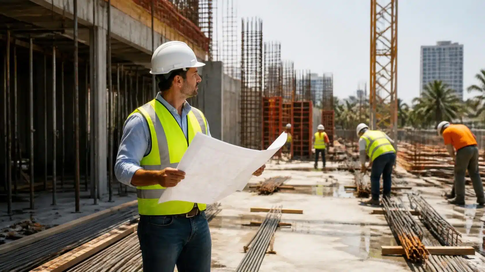 Florida contractor supervising a commercial construction site under contractor license bond requirements.