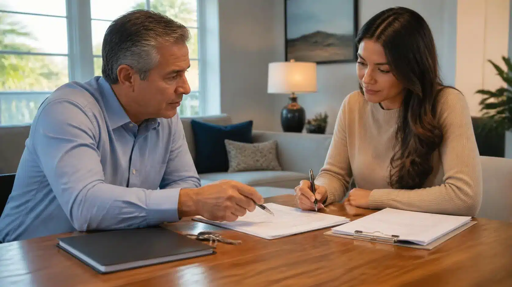 Landlord reviewing a Florida tenant security deposit bond agreement before signing.