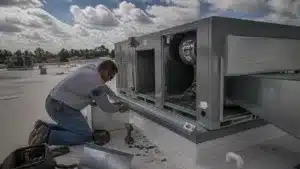 Florida mechanical contractor installing rooftop mechanical equipment and ventilation systems for commercial construction projects.