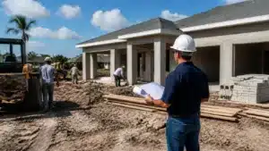 Florida residential contractor inspecting residential construction progress to ensure quality workmanship and code compliance.