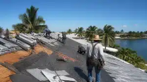 Florida roofing contractor removing old roofing materials before installing a new residential roof