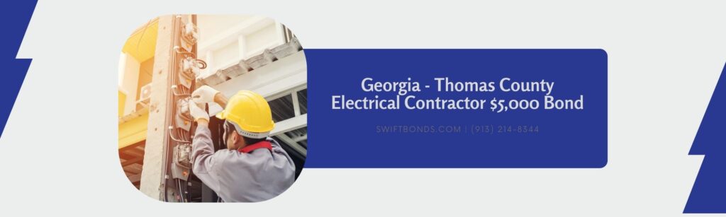 Georgia – Thomas County – Electrical Contractor $5,000 Bond - Electrician in a gray uniform wears gloves and a helment installing a power meter on an electricity pole.