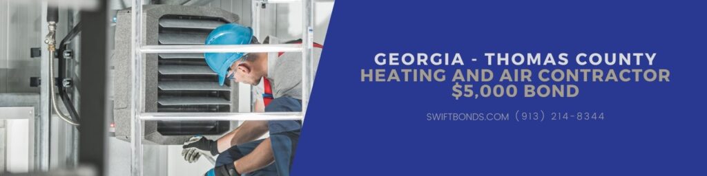 GA - Thomas County - Heating and Air Contractor $5,000 Bond - HVACR worker wearing safety harness checking on commercial warehouse hvacr output.