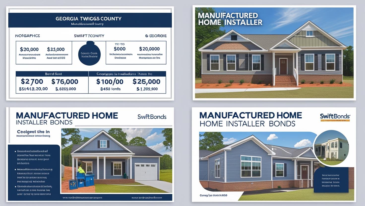 Georgia Twiggs County Manufactured Home Installer Bond details with modern home visuals and cost breakdown chart.