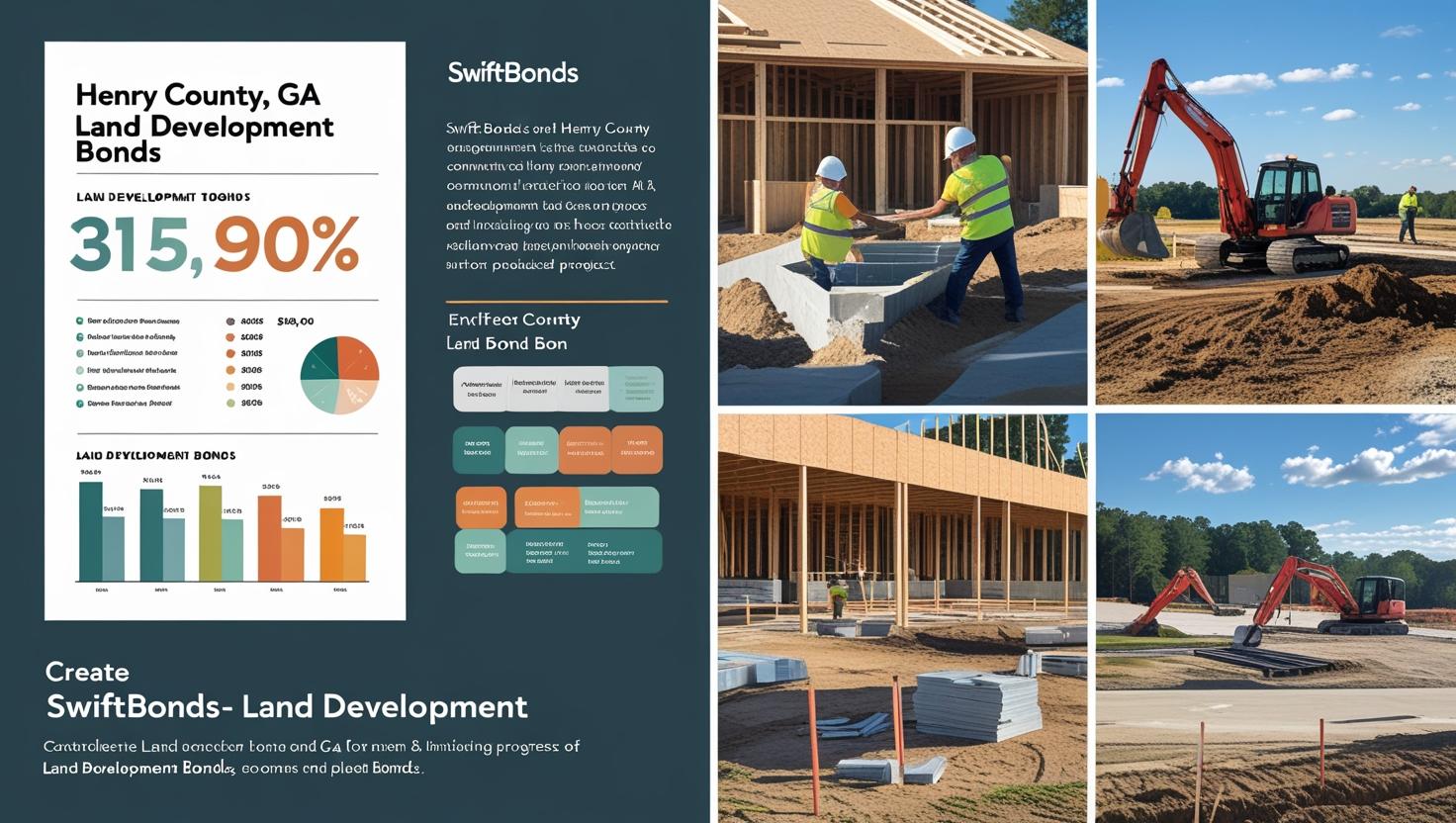 Infographic and construction site visuals highlighting Henry County, GA land development bond requirements.