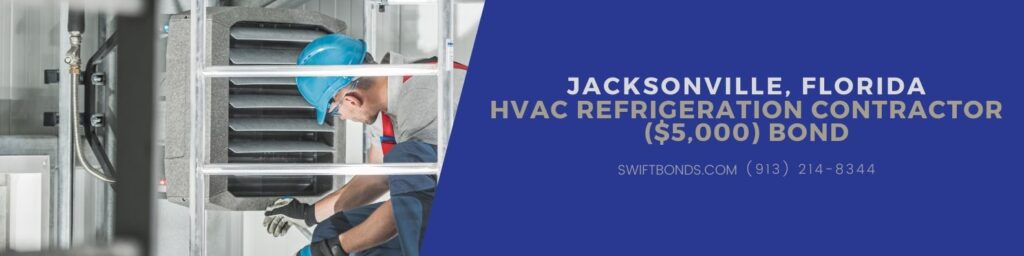 Jacksonville, Florida-HVAC Refrigeration Contractor ($5,000) Bond - HVACR worker wearing safety harness checking on commercial warehouse hvacr output.