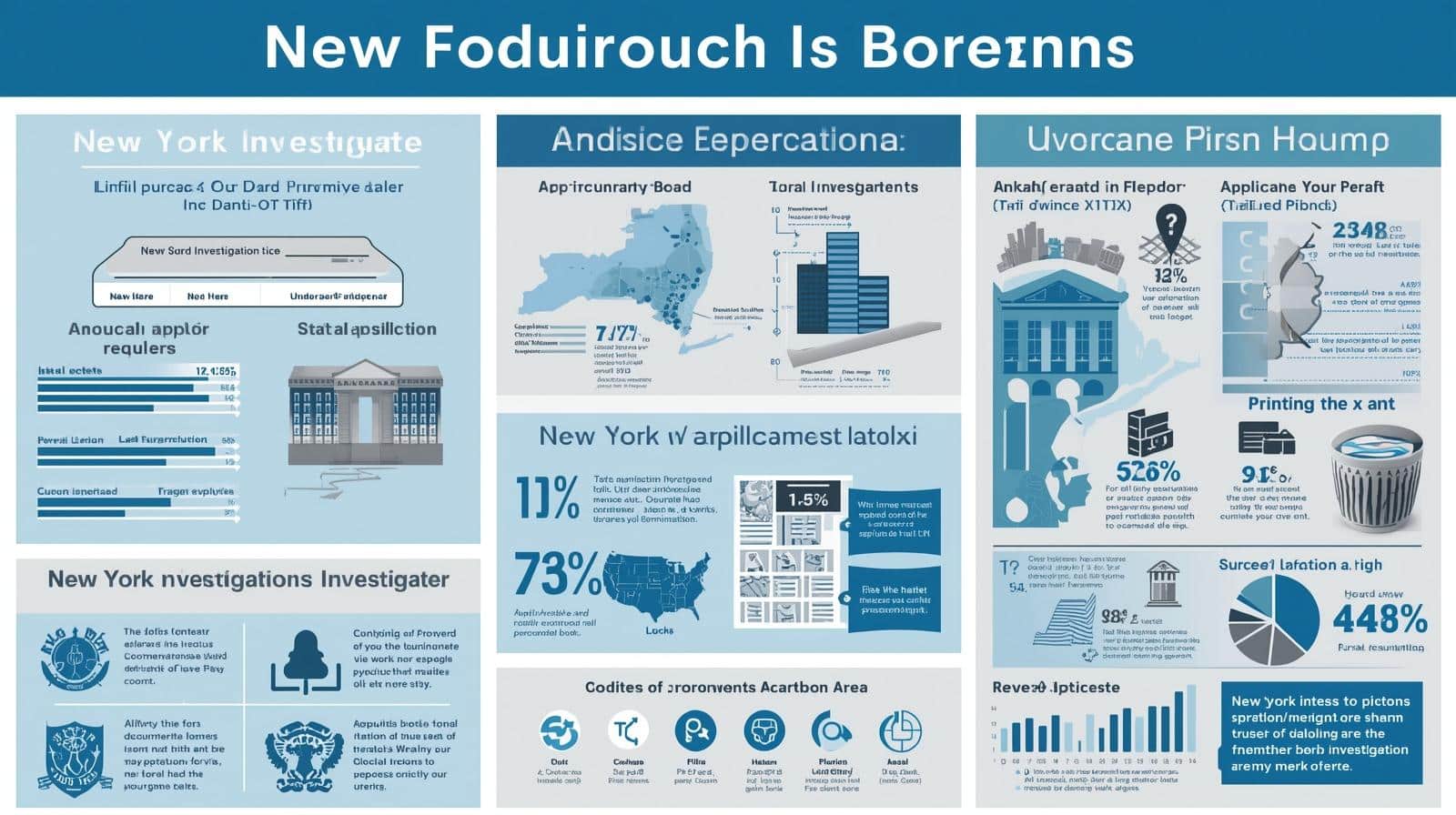 Visual guide with statistics and state-specific data on New York investigation licensing and applicant demographics.