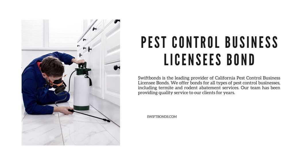 Pest Control Business Licensees Bond - Pest control operator spraying pesticide on wooden cabinet.