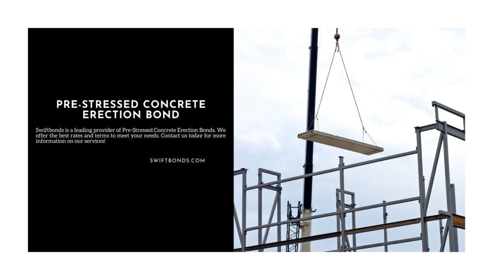 Pre-Stressed Concrete Erection Bond - A large construction crane lifts a pre-fabricated slab of reinforced concrete during the construction of a new office.