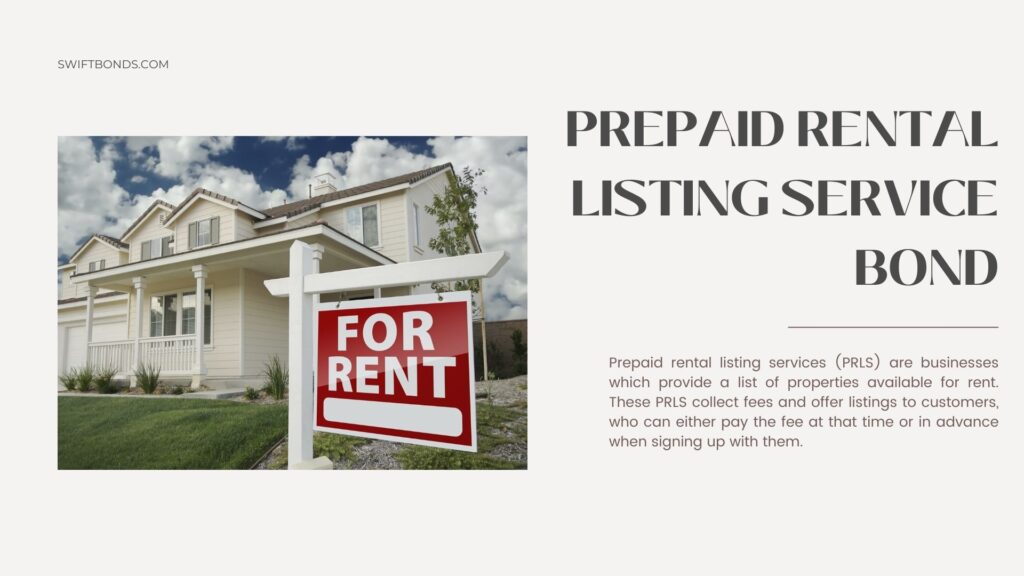 Prepaid Rental Listing Service Bond - Left facing for rent real estate sign in front of beautiful house.
