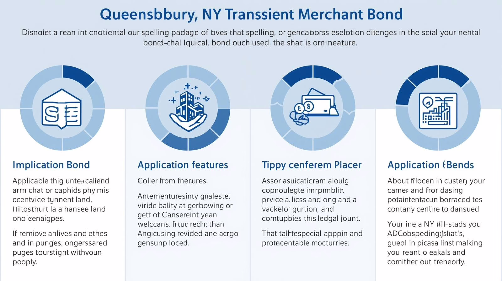 Infographic showing features and application process for the Queensbury, NY Transient Merchant Bond.