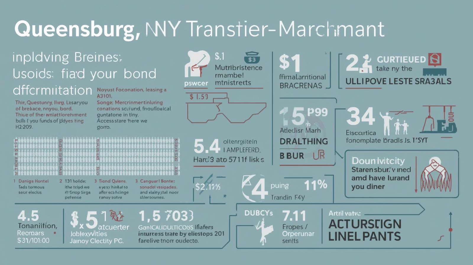 Data-heavy infographic outlining statistics and costs related to Queensbury transient merchant bonds.