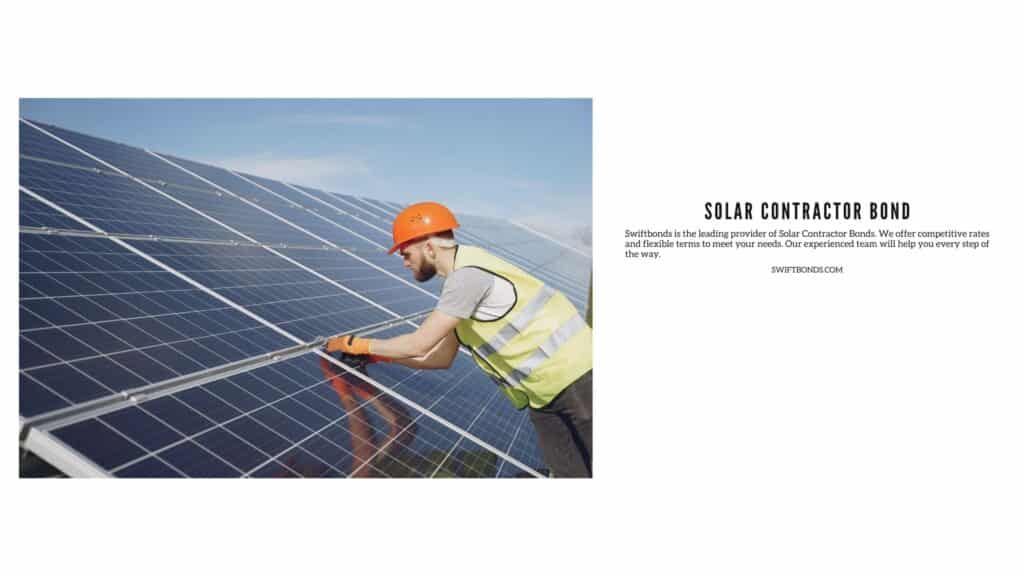 Solar Contractor Bond - Solar technician installing solar panel.