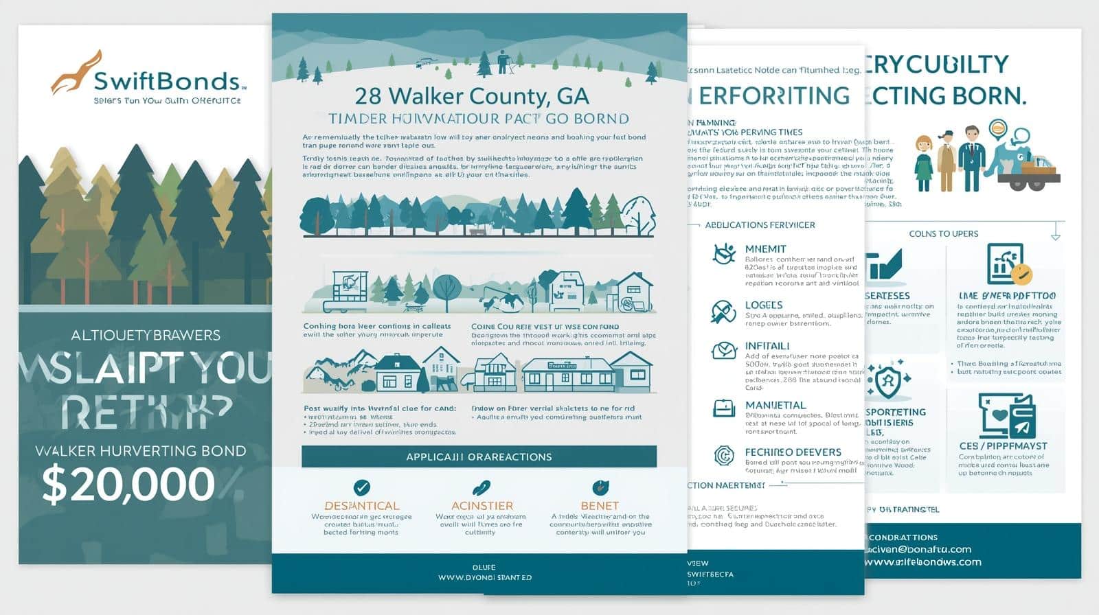 SwiftBonds infographic outlining Walker County, GA Timber Harvesting Bond application, process, and compliance requirements.