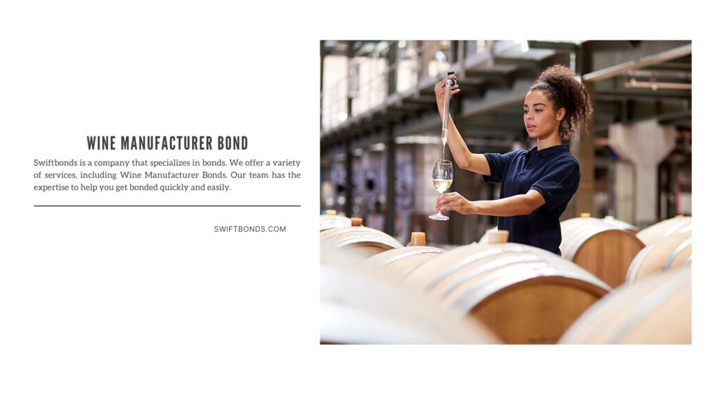 Wine Manufacturer Bond - Young woman worker testing wine from wooden barrels at a wine factory.