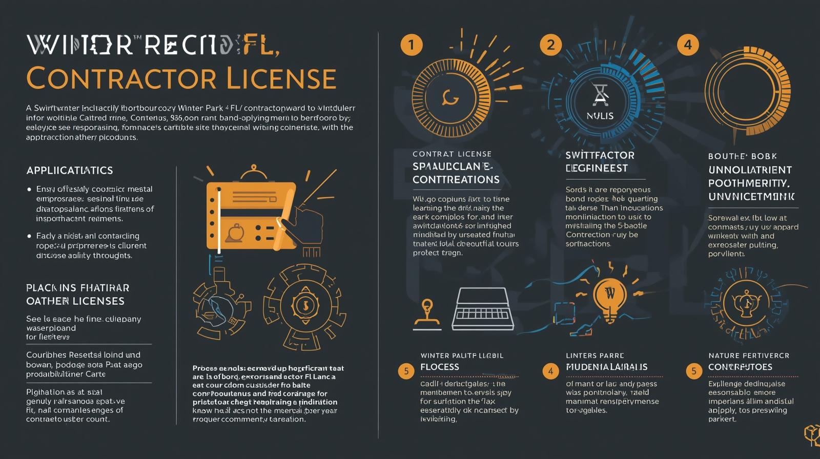 Infographic explaining the Winter Park, FL contractor license bond process, requirements, and steps.