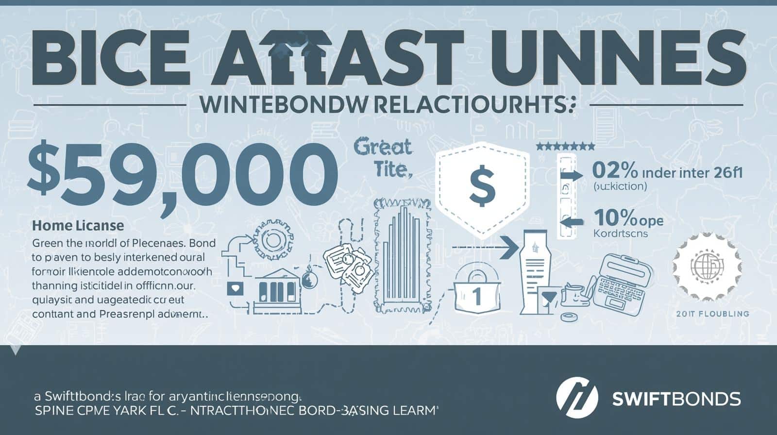 Financial infographic highlighting contractor bond costs, licensing details, and approval percentages.