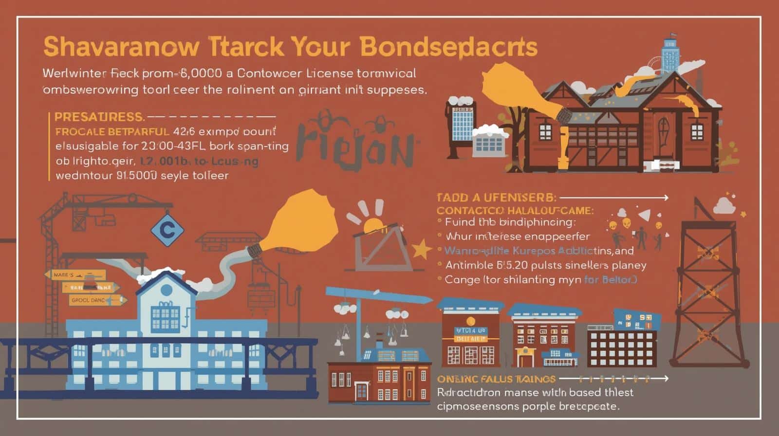 Illustrated guide showing contractor licensing, bond obligations, and project compliance tracking.