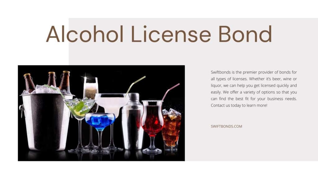 Alcohol License Bond - Different alcohol drinks set - beer, wine, cocktail, champagne, scotch, liquor.