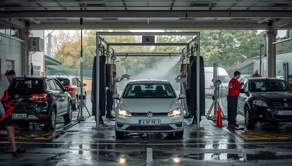 Automated California car wash operation with employees servicing vehicles under California labor law and surety bond regulations