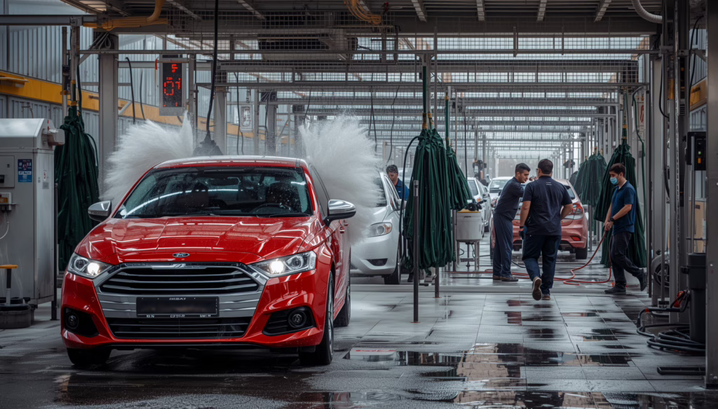 California car wash facility providing professional vehicle cleaning services while maintaining compliance with California Car Wash Bond labor requirements