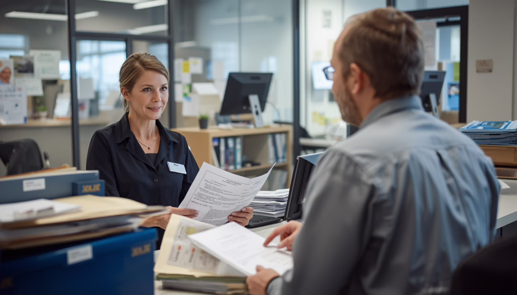 Colorado Certificate of Title Bond process involving title verification, ownership records review, and bonded title application assistance at a government office.