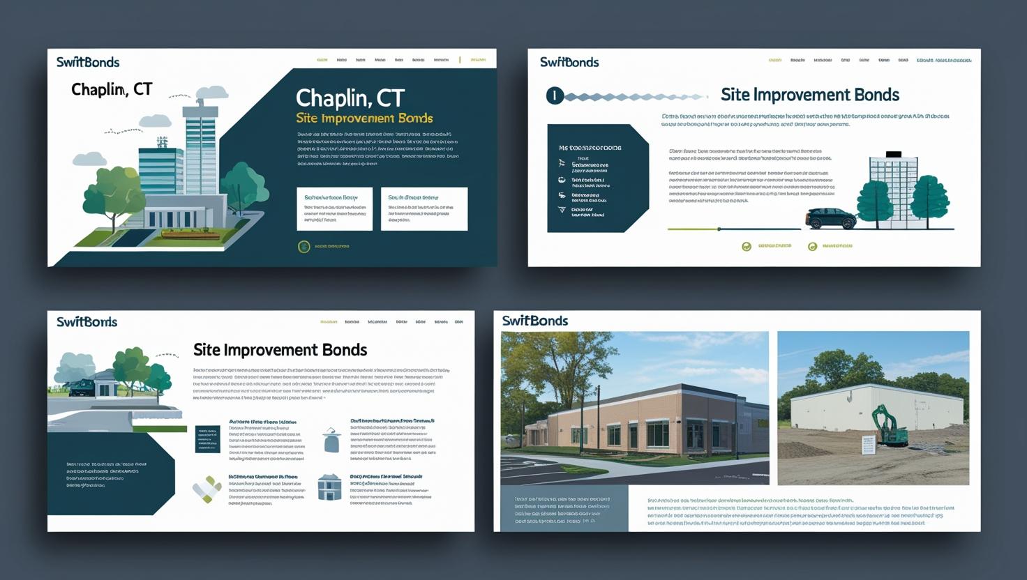 Illustrated and photographic presentation of Chaplin, CT Site Improvement Bonds with project details.