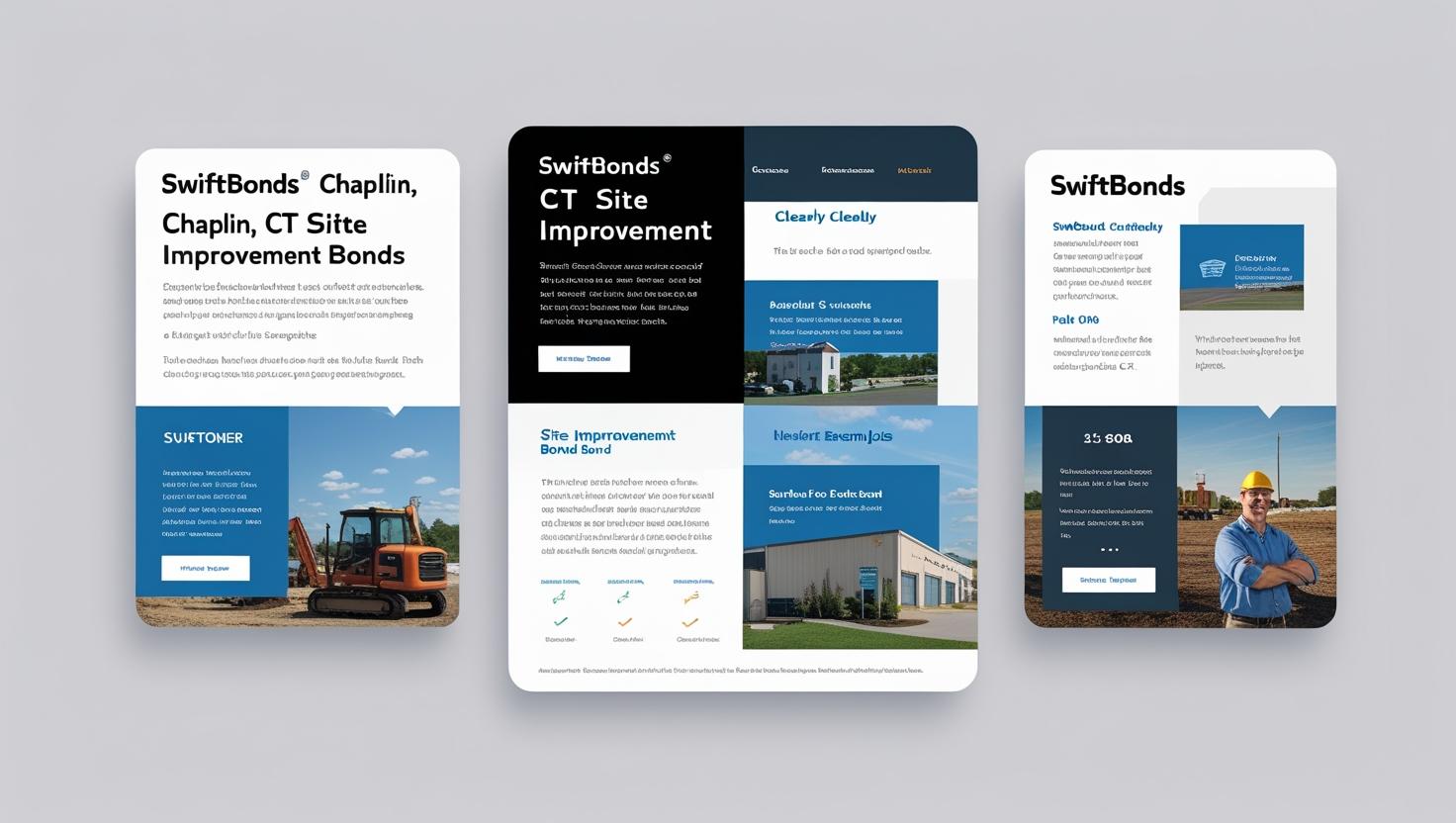Mixed layout of Chaplin, CT Site Improvement Bonds featuring images, icons, and contractor visuals.