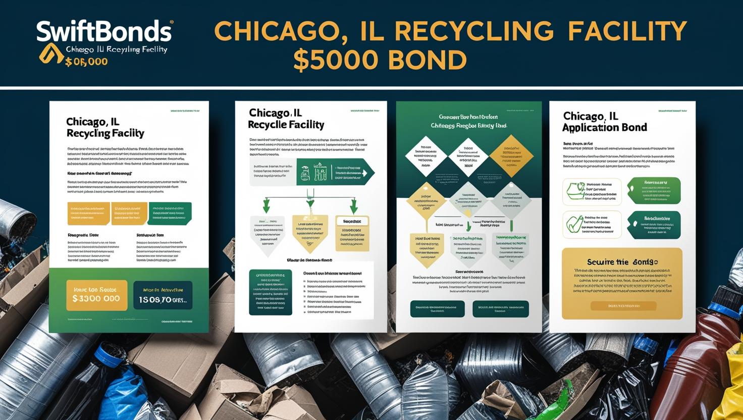 Visual guide detailing Chicago, IL recycling facility 00 bond benefits, application steps, and compliance information.
