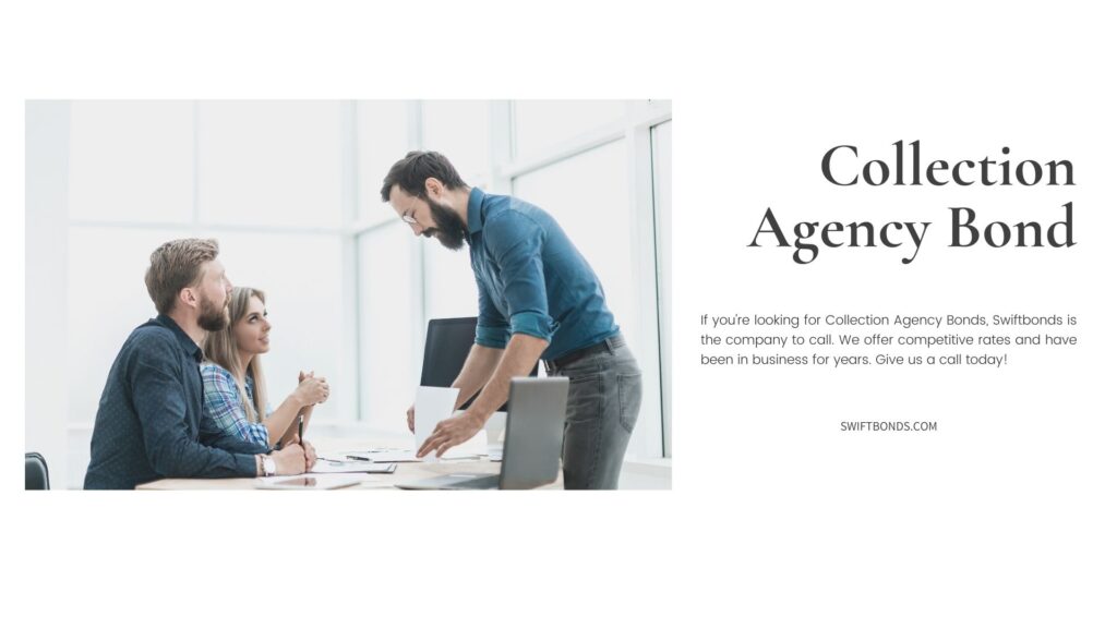 Collection Agency Bond - Debt collectors of a collection agency inside their office talking on a table.