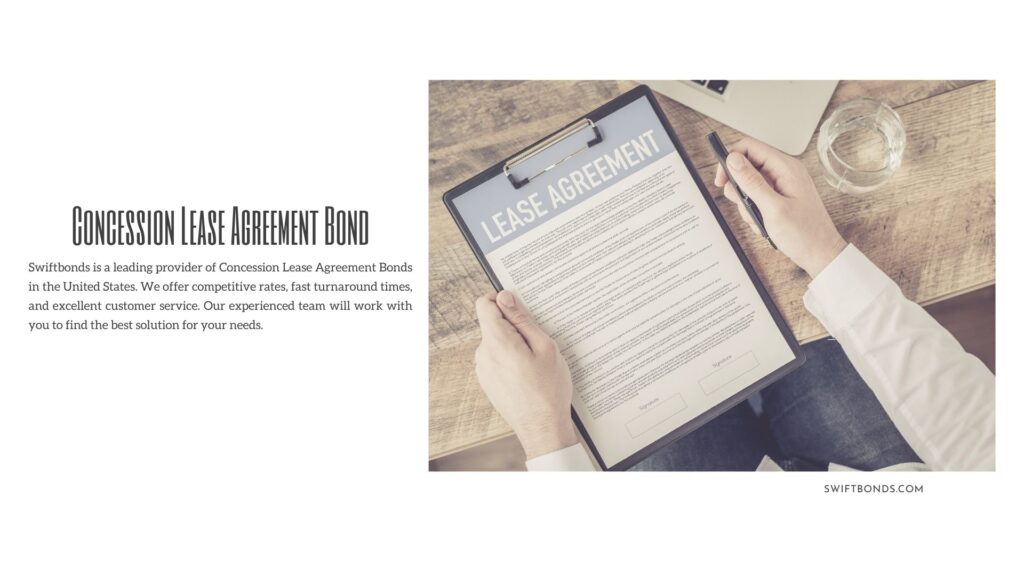 Concession Lease Agreement Bond - Lease agreement concept. A guy on a paper clipboard with a pen with his lease agreement contract.