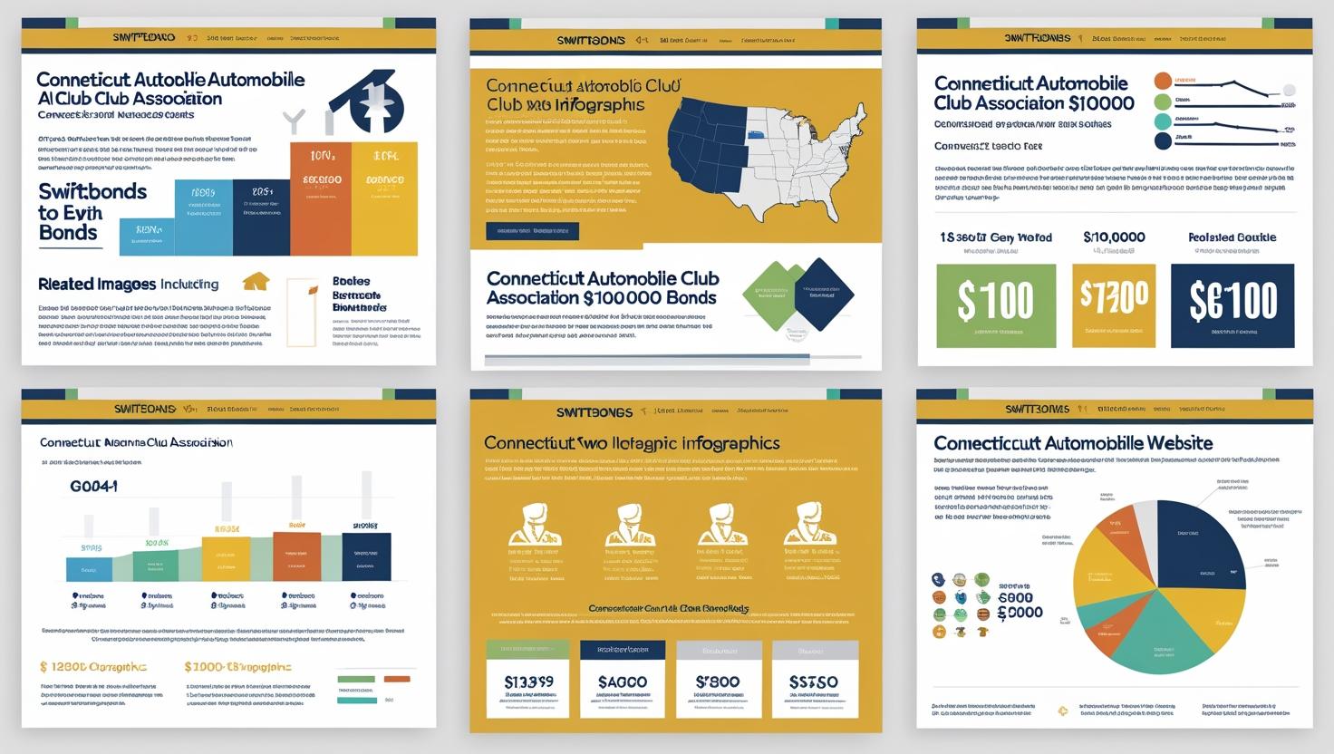 Data-driven infographic comparing bond amounts, geographic coverage, and association requirements for Connecticut Automobile Club Association.