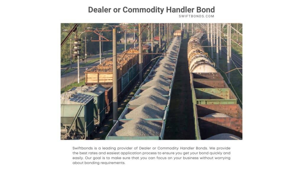 Dealer or Commodity Handler Bond - Transportation commodity railway station. Top view of a freight wagons.