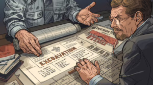 Contractor reviewing excavation permit documents and site plans to meet Winchester, Connecticut excavation bond requirements