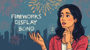 llustration representing a fireworks display bond requirement for public events, highlighting financial protection and regulatory compliance.