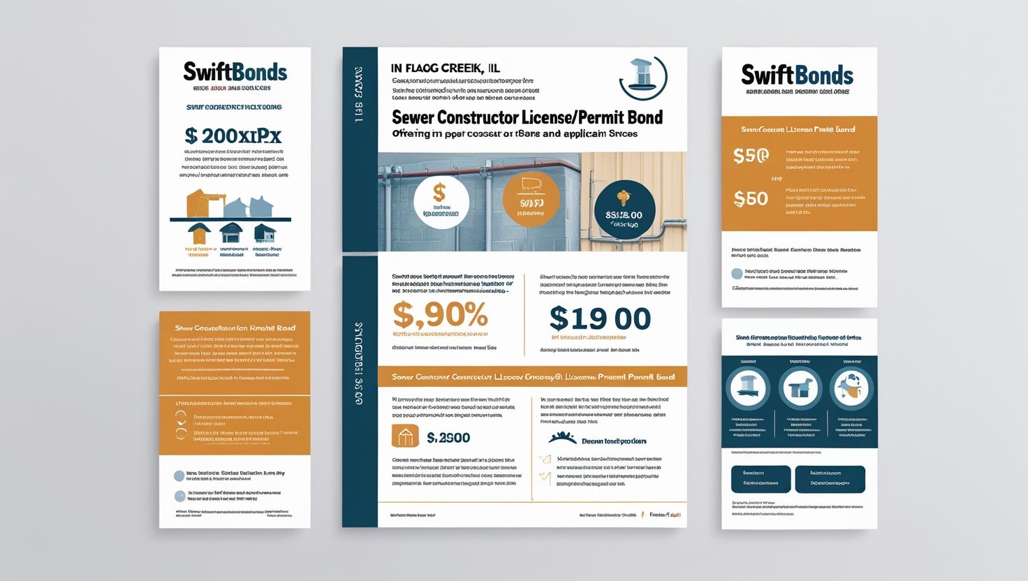 Infographic explaining Flagg Creek, IL Sewer Constructor License/Permit Bond costs and requirements.