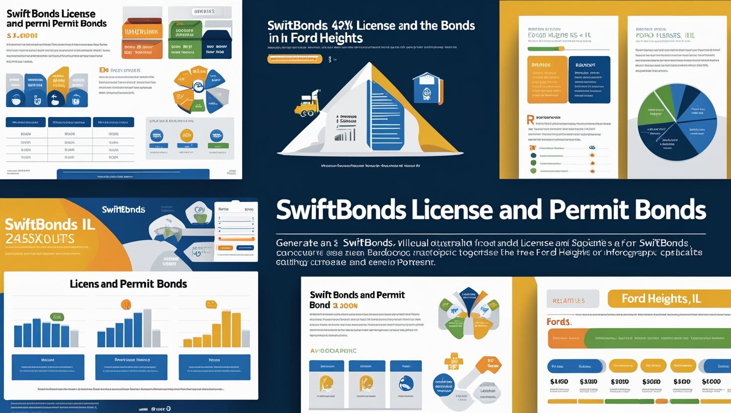 Detailed infographic on Swiftbonds license and permit bonds in Ford Heights, IL with graphs and compliance steps.