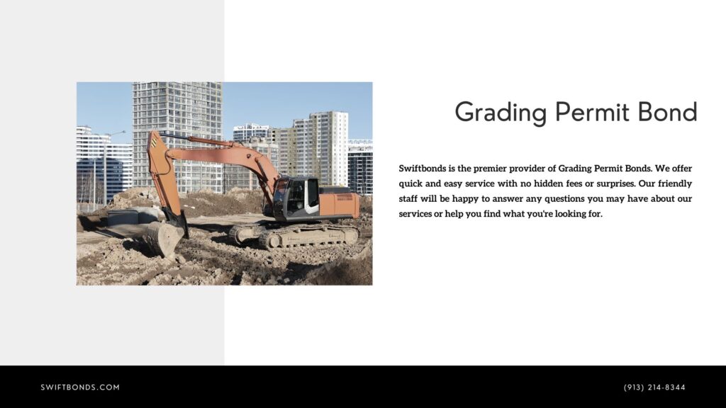 Grading Permit Bond - Excavator working at construction site. Backhoe on road to work and earthworks.