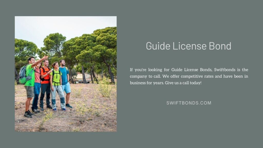 Guide License Bond - Group of middle age people trailing in the mountain with their guide.